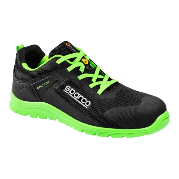 SPARCO BTB0047B0K15036 Mechanics Shoes Practice Rinus S1PS, Black/Fluo Green