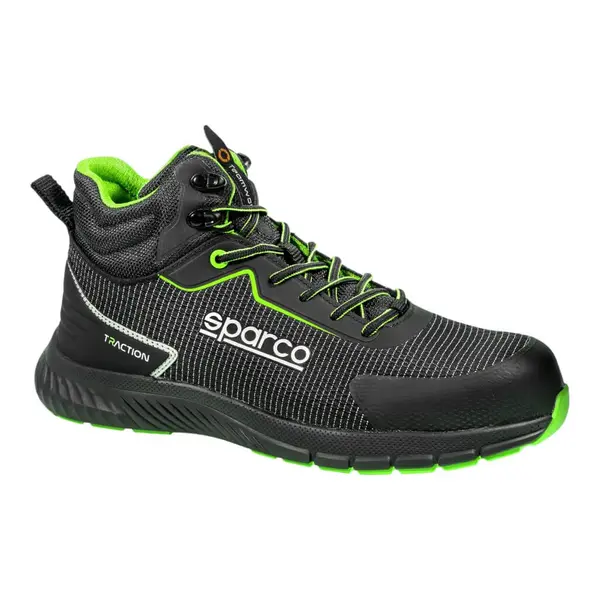SPARCO BTB0029B0K15036 Mechanics Shoes Traction-H Naoki S3S, Black/Fluo Green