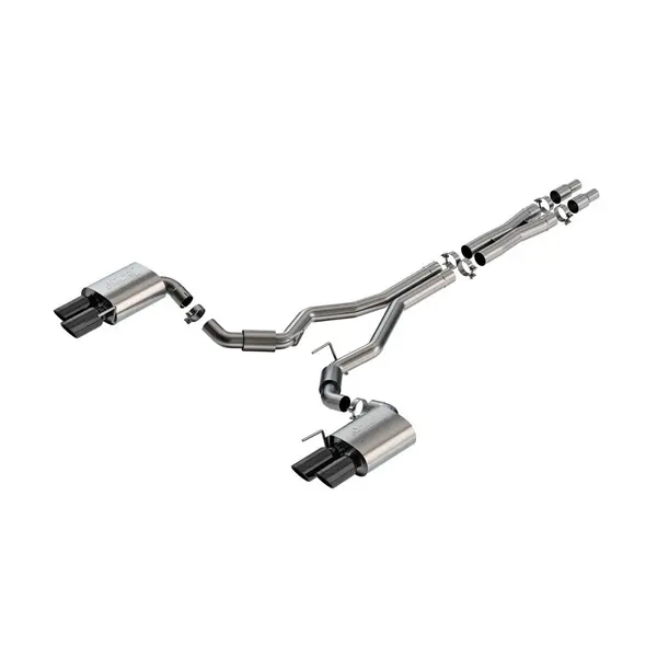 BORLA 140970BC Exhaust system Cat-Back ATAK 3" D RD RL AC BC SR Tip: 4" RD X 9.50" & 4" RD X 9.00" Black chrome Quad tip (Non-active exhaust) for FORD Mustang GT 5.0L V8 2024