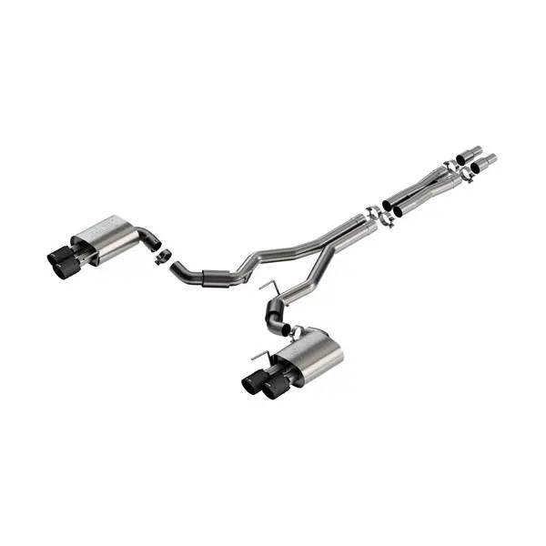 BORLA 140970CFBA Exhaust system Cat-Back ATAK 3" D RD SE AC CFBA SR Tip: 4" RD X 6.62" Carbon fiber black anodized Quad tip (Non-active exhaust) for FORD Mustang GT 5.0L V8 2024