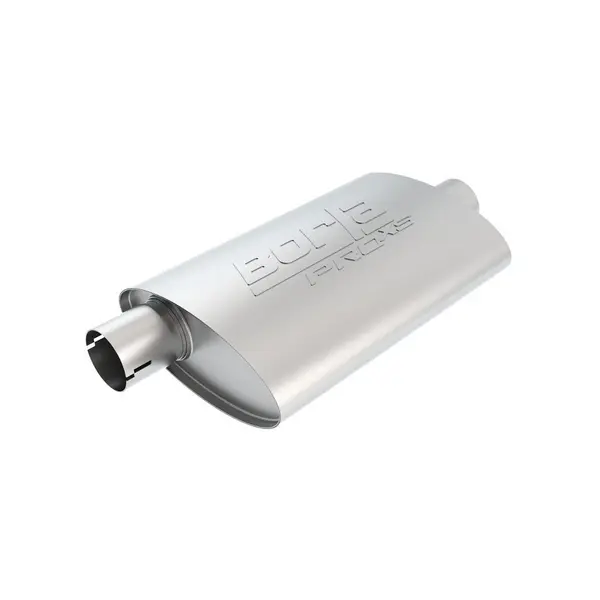 BORLA 400480 UNIVERSAL Performance Muffler, oval, silver ProXS, In / Out 2", Central / Offset, dim. 14"x4.25"x7.88", Mounting clamp