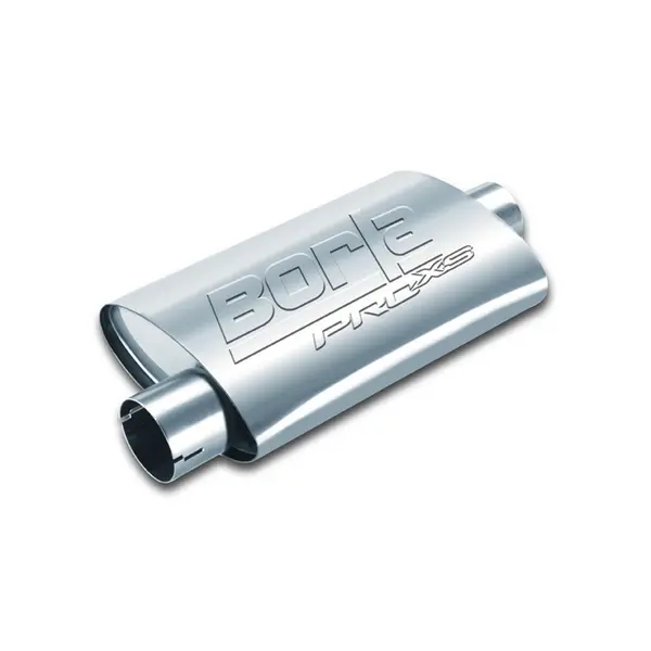 BORLA 400481 UNIVERSAL Performance Muffler, oval, silver ProXS, In / Out 2.25", Central / Offset, dim. 14"x4.25"x7.88", Mounting clamp