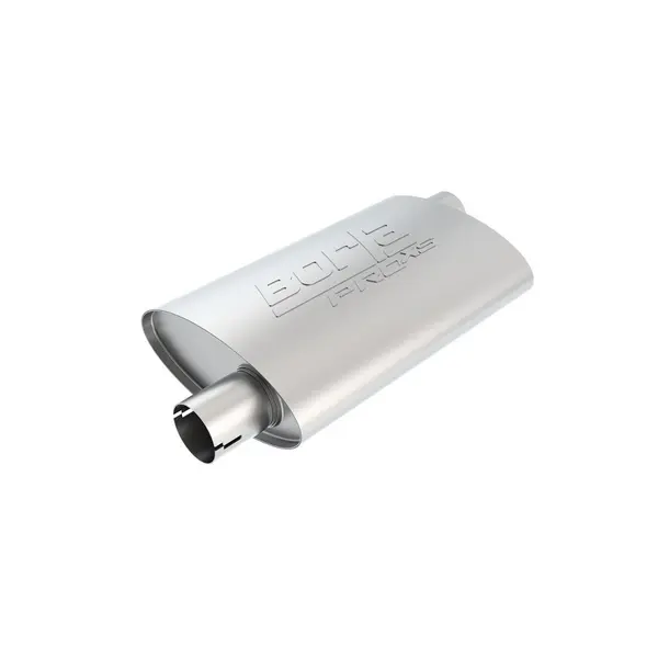 BORLA 400489 UNIVERSAL Performance Muffler, oval, silver ProXS, In / Out 2.25", Offset, dim. 14"x4"x9.5", Mounting clamp