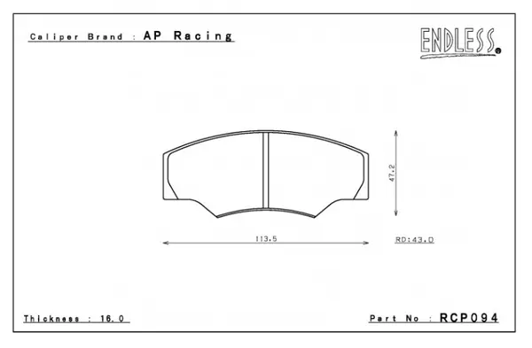 ENDLESS RCP094ME20 Brake pads 16mm 4-Piston AP Racing caliper CP2340/6030
