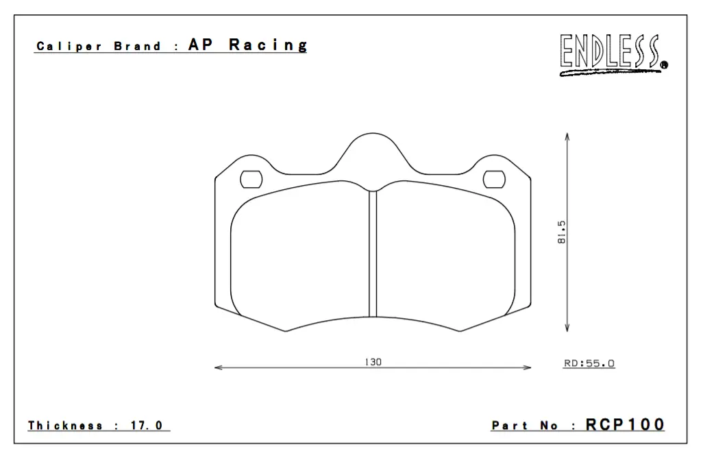 ENDLESS RCP100ME20 Brake pads 17mm 4-Piston AP Racing caliper CP6600D55