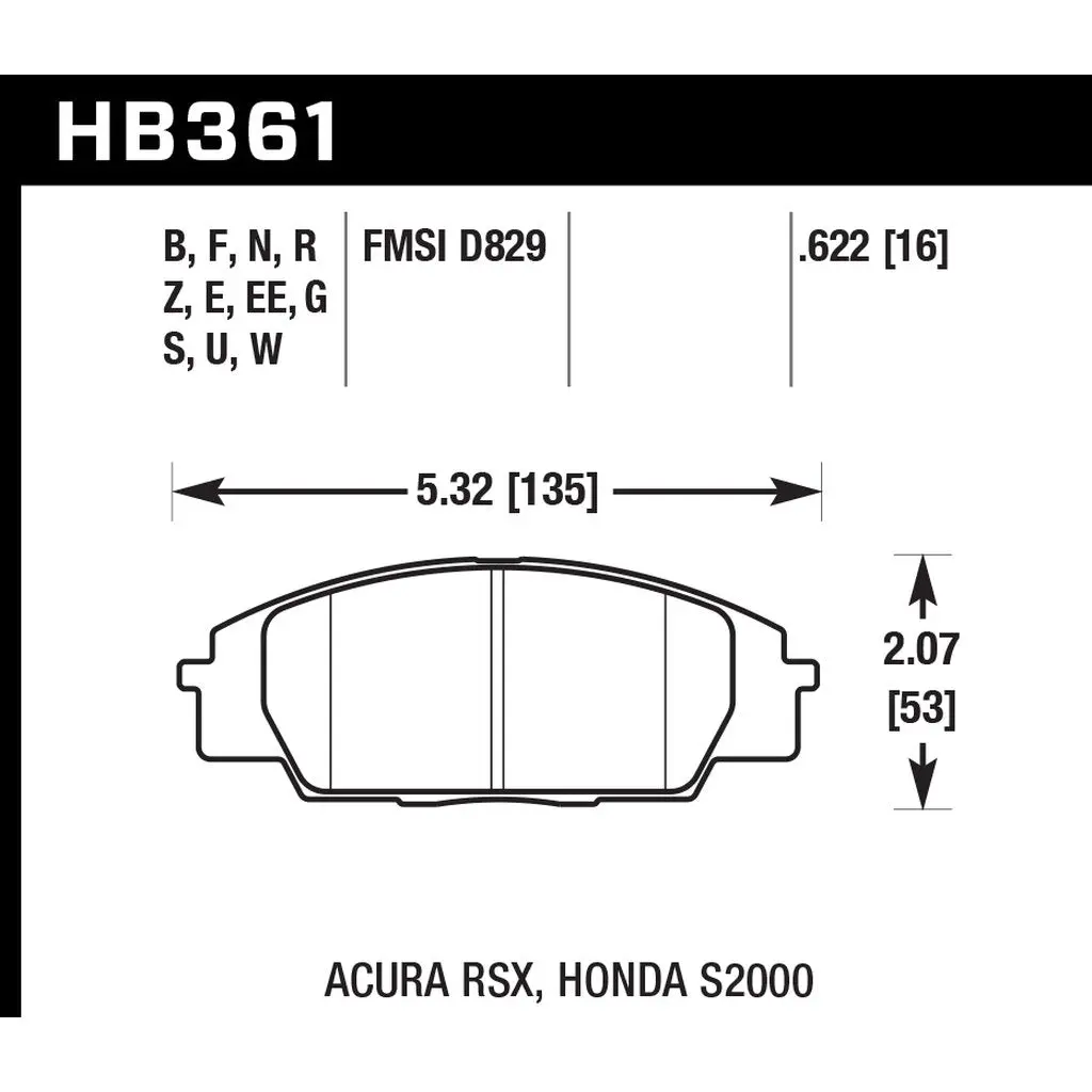 HAWK HB361F.622 Brake Pads Civic Si 06+