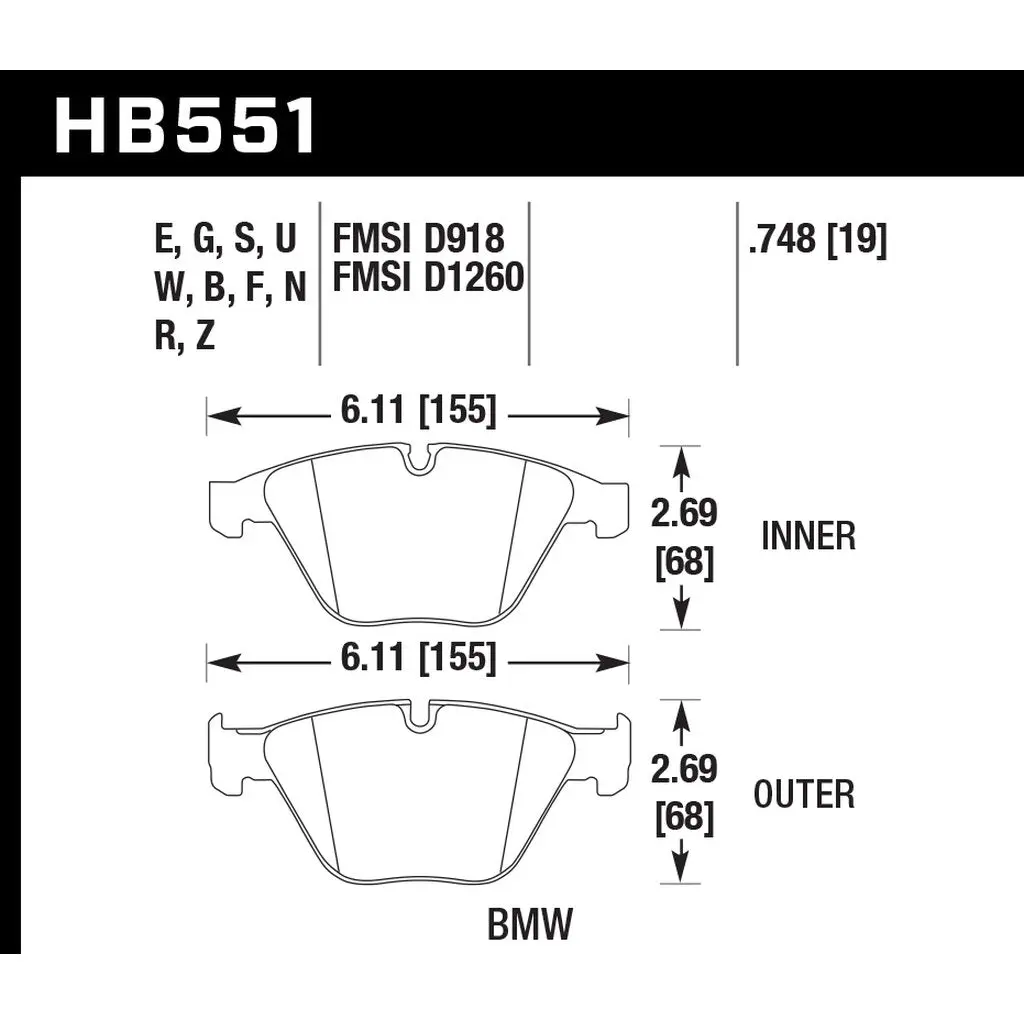 HAWK HB551W.748 Brake Pads DTC-30 Front BMW M3 2008-2013/Z4 sDrive35is 2012-2016