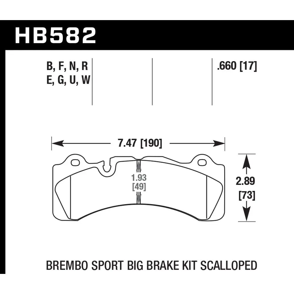 HAWK HB582U.660 Brake Pads DTC-70 (17 mm) Brembo Scalloped