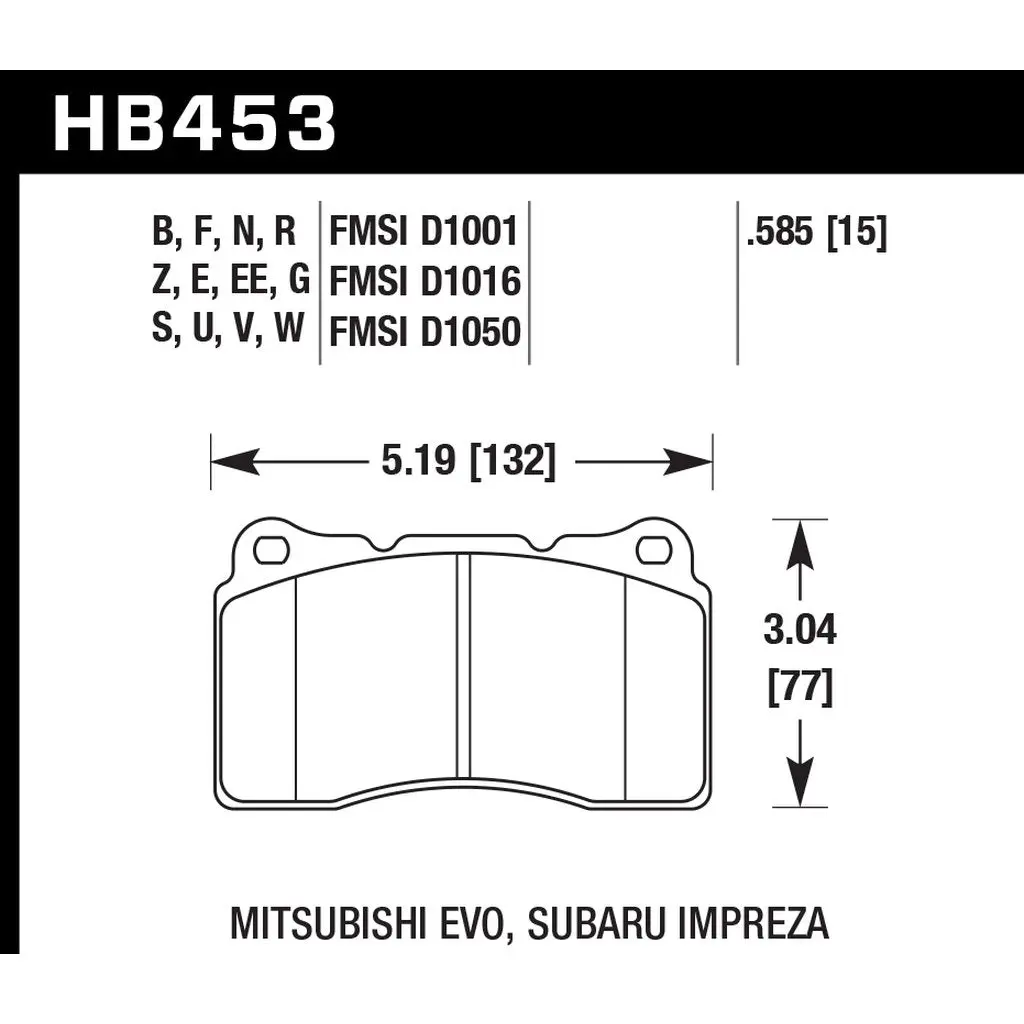HAWK HB453B.585 Brake Pads HPS 5.0 Front SUBARU Impreza STI/MITSUBISHI EVO 4-X