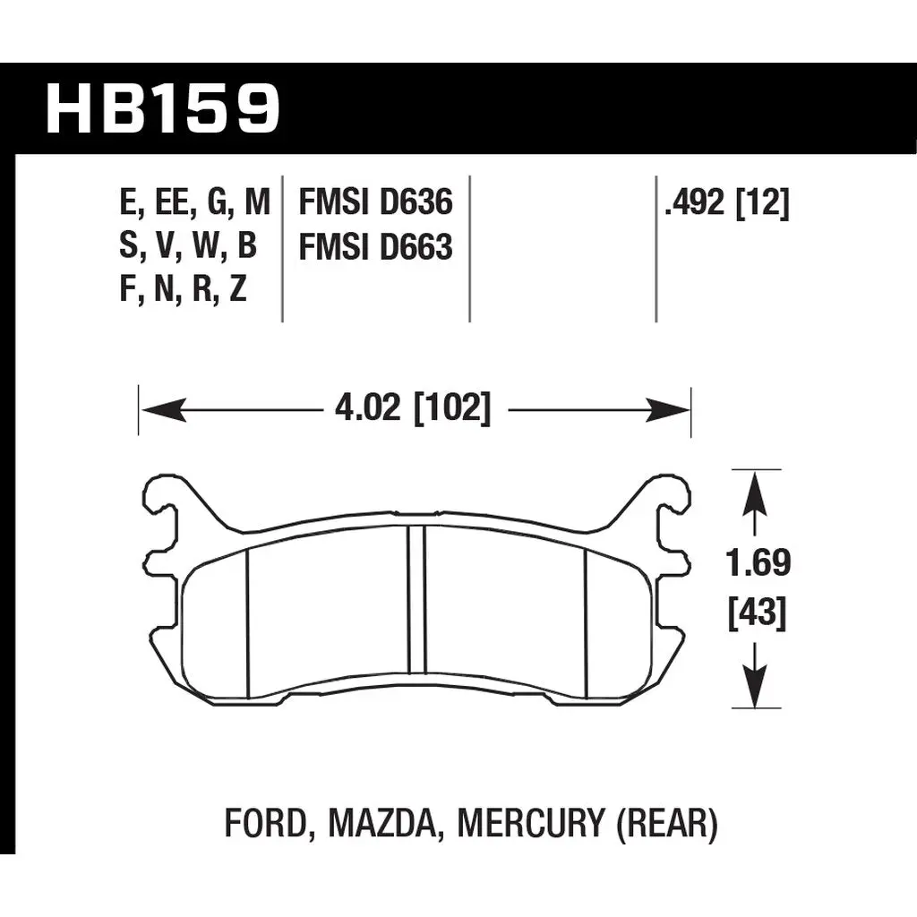 HAWK HB159F.492 Brake Pads HPS Rear MAZDA Miata 1800