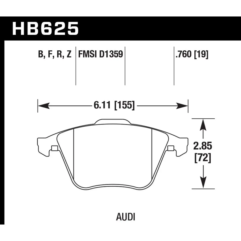 HAWK HB625Z.760 Brake Pads Perf. Ceramic Front AUDI A3 3.2/S3 (8P)/TT 3.2/GOLF mk5 R32/mk6 R