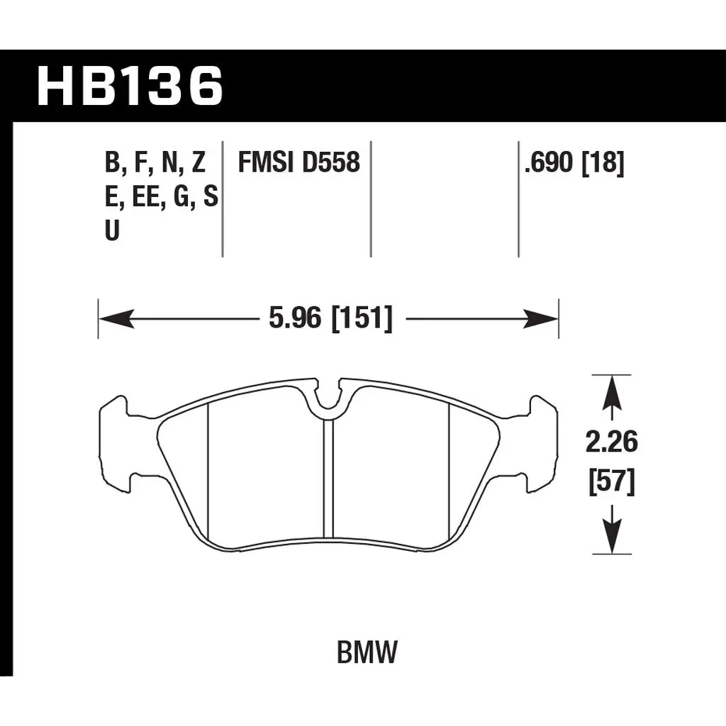HAWK HB136Z.690 Brake Pads Perf. Ceramic Front BMW 328Ci E46 sedan