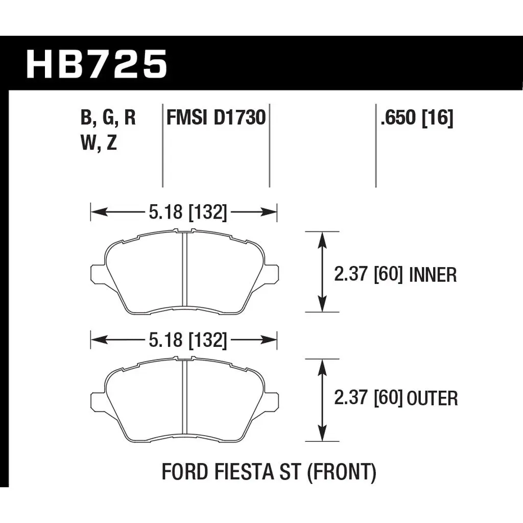 HAWK HB725Z.650 Brake Pads Perf. Ceramic Front FORD Fiesta ST 2015-2019