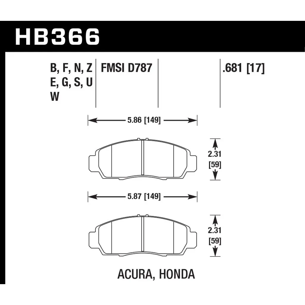 HAWK HB366Z.681 Brake Pads Perf. Ceramic Front HONDA Accord EX 2005-2010