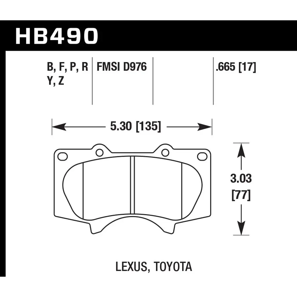 HAWK HB490Z.665 Brake Pads Perf. Ceramic Front TOYOTA 4Runner 2003-2019/LEXUS GX470 2003-2009 4.7L