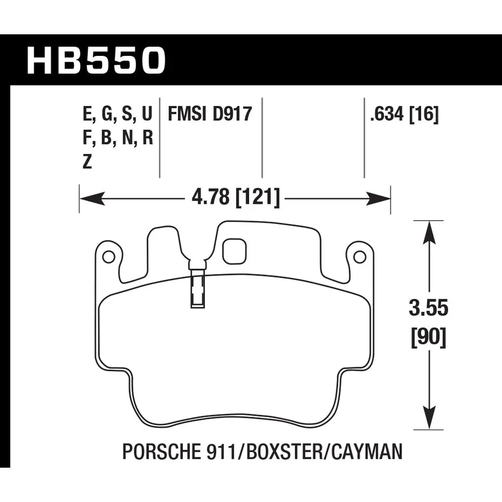 HAWK HB550Z.634 Brake Pads Perf. Ceramic Rear PORSCHE 911 GT3 2002+/Carrera 4S 2004+