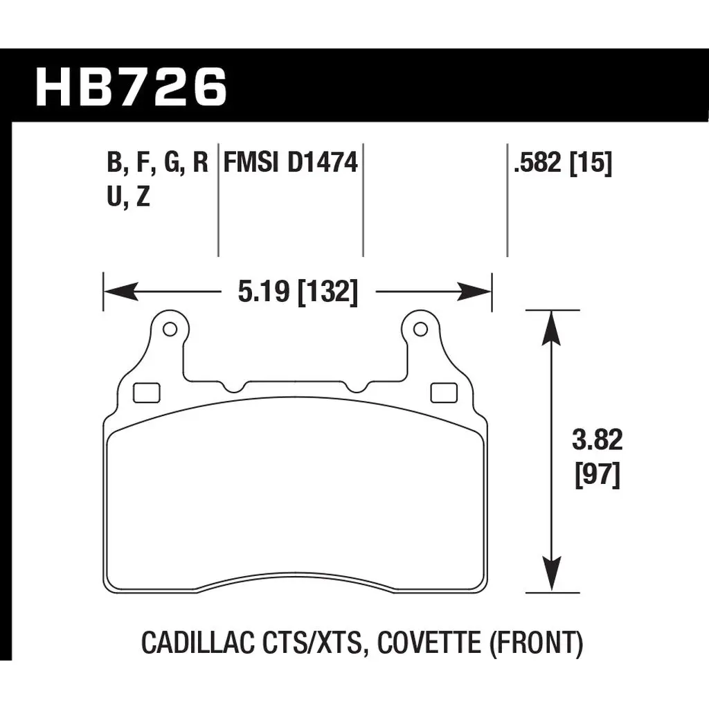 HAWK HB726N.582 Brake Pads Street HP+ Front CHEVROLET Camaro SS 2010-2018