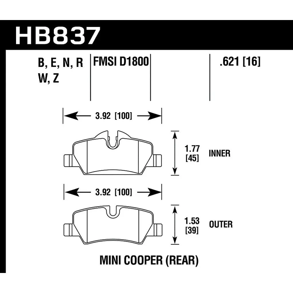 HAWK HB837B.621 Brake Pads Street HPS 5.0 Front MINI COOPER S 2014-2019