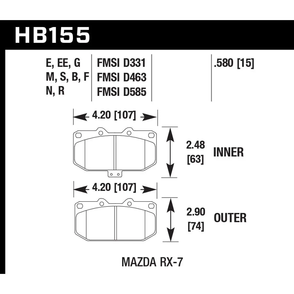 HAWK HB155W.580 Front Brake Pads DTC-30