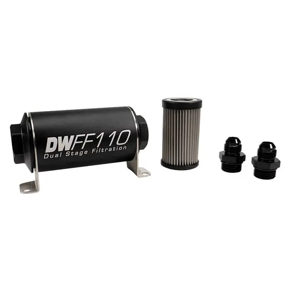 DEATSCHWERKS 8-03-110-100K-8 In-line fuel filter element and housing kit, stainless steel 100 micron, -8AN, 110mm. Universal