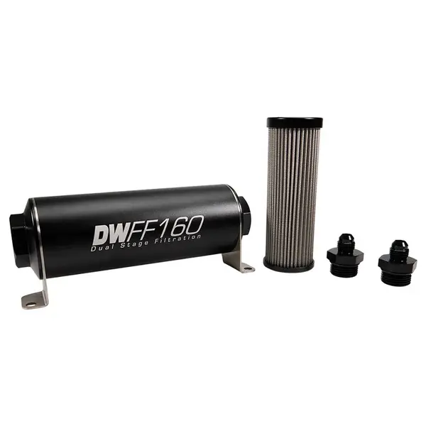 DEATSCHWERKS 8-03-160-005K-6 In-line fuel filter element and housing kit, stainless steel 5 micron, -6AN, 160mm. Universal