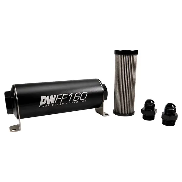 DEATSCHWERKS 8-03-160-005K-8 In-line fuel filter element and housing kit, stainless steel 5 micron, -8AN, 160mm. Universal