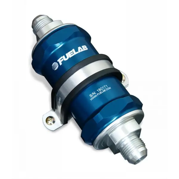 FUELAB 81803-3 In-Line Fuel Filter (10AN in/out, 3 inch 10 micron paper element) Blue