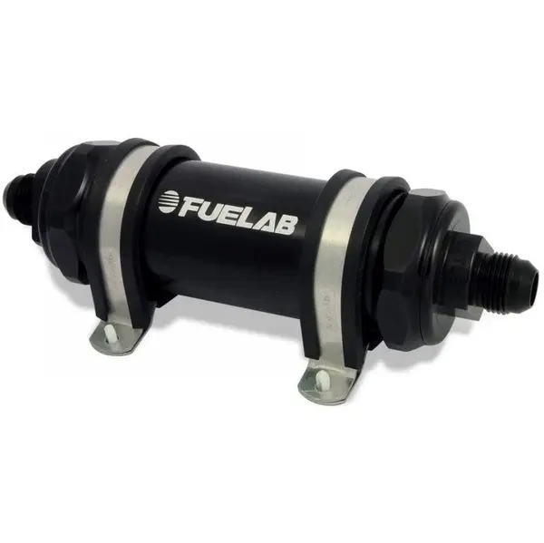 FUELAB 82803-1 In-Line Fuel Filter (10AN in/out, 5 inch 10 micron paper element) Black