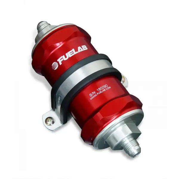 FUELAB 81804-2 In-Line Fuel Filter (12AN in/out, 3 inch 10 micron paper element) Red