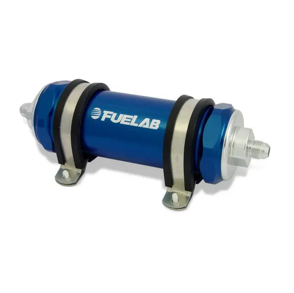 FUELAB 82814-3 In-Line Fuel Filter (12AN in/out, 5 inch 40 micron stainless steel element) Blue