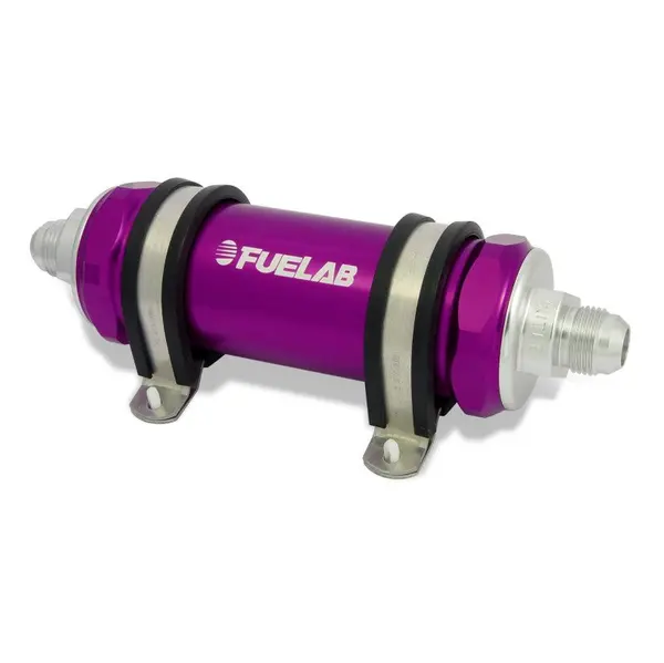 FUELAB 82831-4 In-Line Fuel Filter (6AN in/out, 5 inch 6 micron fiberglass element) Purple