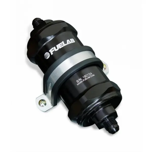 FUELAB 81832-1 In-Line Fuel Filter (8AN in/out, 3 inch 6 micron fiberglass element) Black