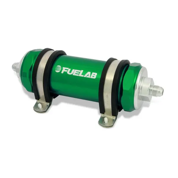 FUELAB 85832-6 In-Line Fuel Filter With Check Valve (10AN in/out, 5 inch 6 micron fiberglass element) Green