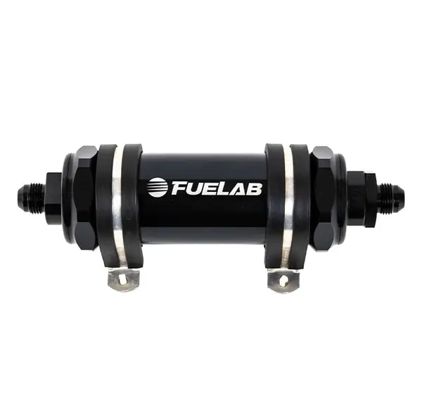 FUELAB 85821-1 In-Line Fuel Filter With Check Valve (8AN in/out, 5 inch 100 micron stainless steel element) Black