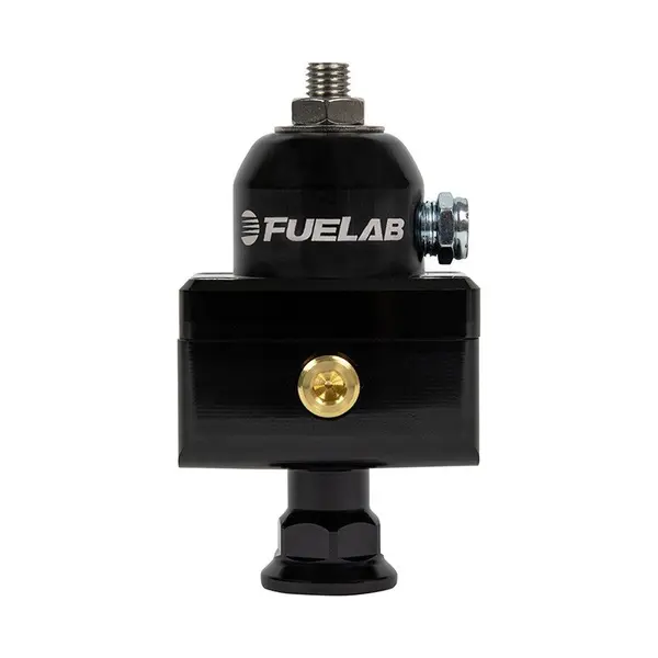 FUELAB 57504-1 Mini Fuel Pressure Regulator Blocking Style Carbureted (25-65 psi, 6AN-In, 6AN-Out) Black