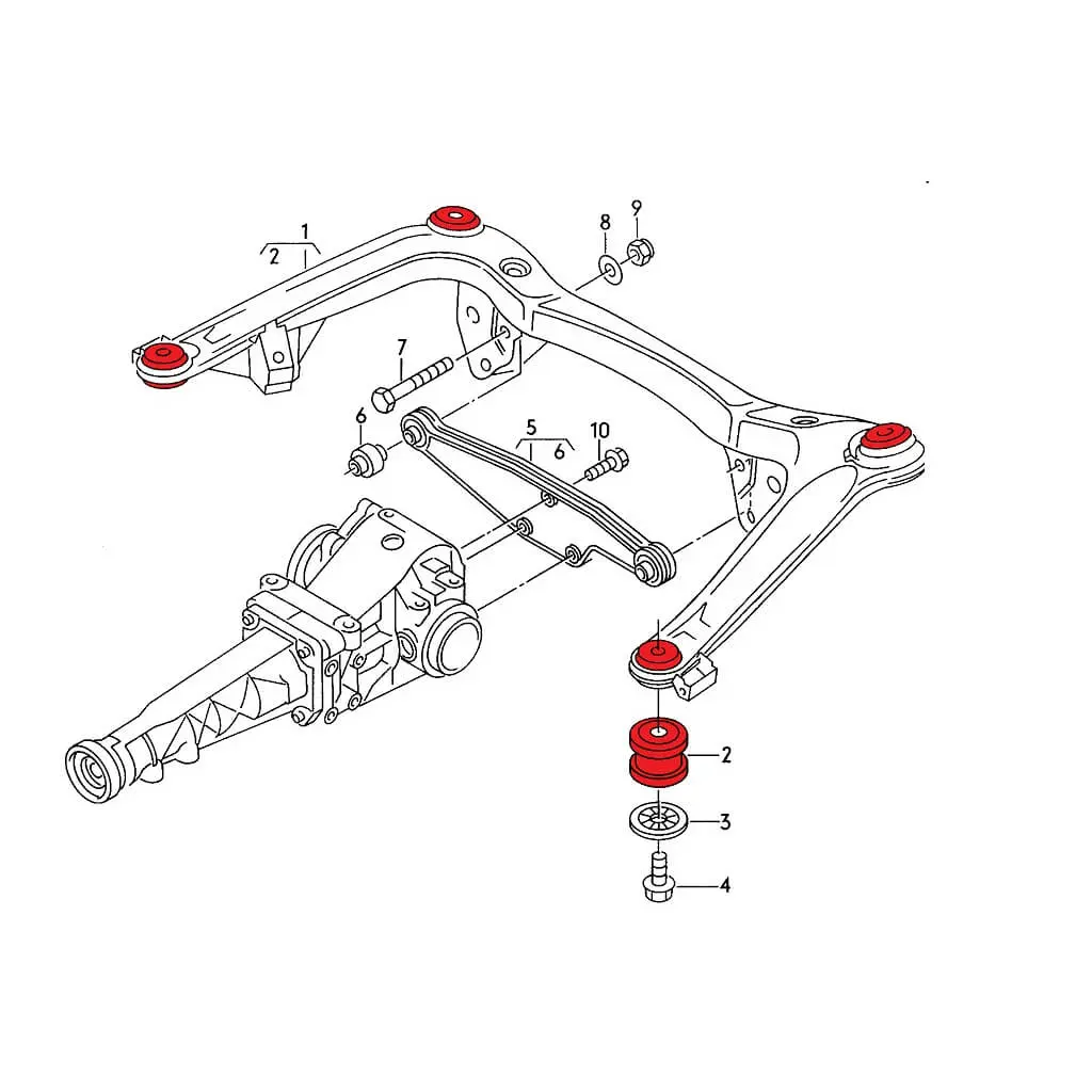 VERKLINE POW-078 Rear Polyurethane Subframe Bushings Kit for AUDI RS2 (B4) / RS4