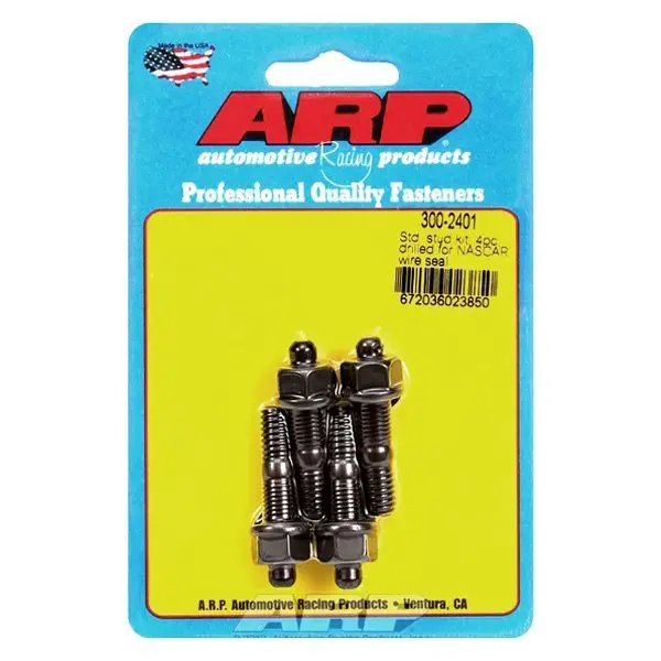 ARP 300-2401 Carburetor Stud Kit Standard. 1 stud drilled for wire seal. 8740. hex