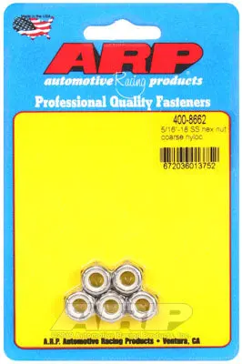ARP 400-8662 Nut Kit 5/16"-18 SS coarse nyloc hex