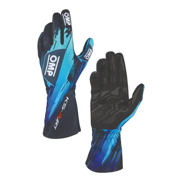 OMP KB0-2757-A01-275-004 Child Kart Gloves KS-4 Art, Black/Cyan, Size 4