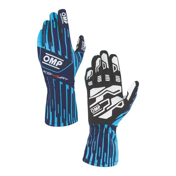 OMP KB0-2757-A01-244-004 Child Kart Gloves KS-4 Art, Navy Blue/Cyan, Size 4