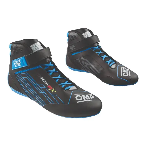 OMP KC0-0839-AK1-275-31 Child Kart Shoes KS-2X, FIA 8877-2022, Black/Cyan