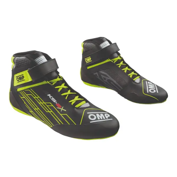OMP KC0-0839-AK1-178-31 Child Kart Shoes KS-2X, FIA 8877-2022, Black/Fluo Yellow