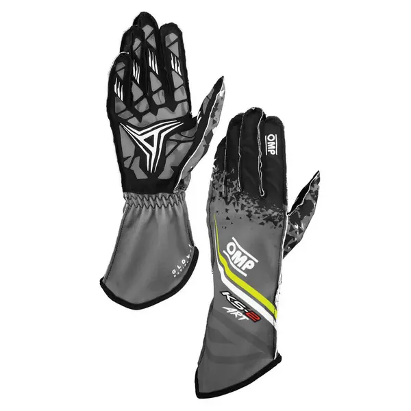OMP KB0-2755-A01-184-006 Karting Gloves KS-2 Art My2025 for Kids, Anthracite / Fluo Yellow, Size 6