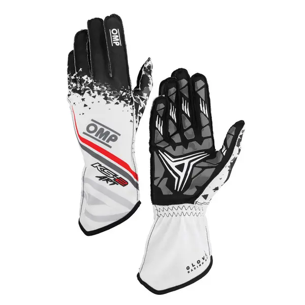OMP KB0-2755-A01-120-006 Karting Gloves KS-2 Art My2025 for Kids, White / Black / Red, Size 6