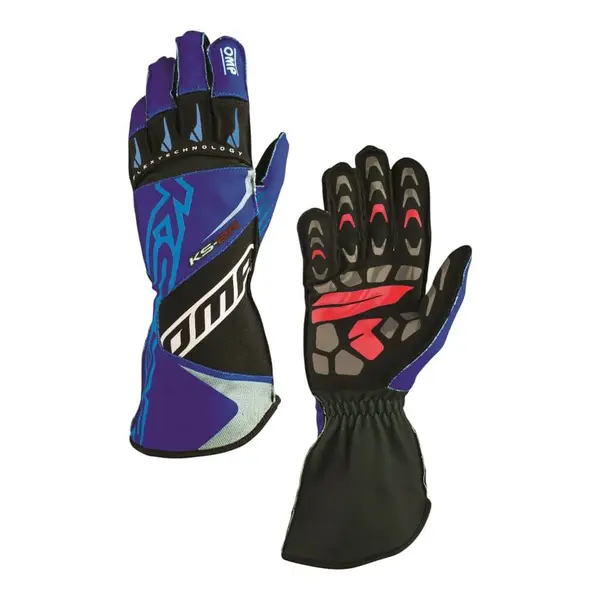 OMP KB0-2749-A01-242-005 Karting Gloves KS-2R MY2022 (for Kids), Navy Blue / Cyan, Size 5