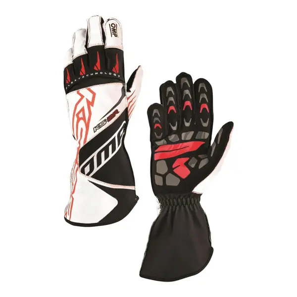 OMP KB0-2749-A01-120-006 Karting Gloves KS-2R MY2022 (for Kids), White / Red, Size 6