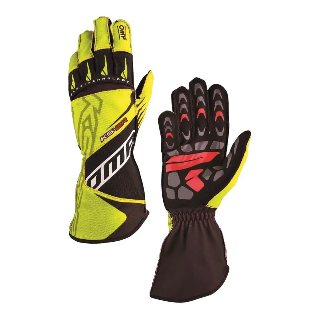 OMP KB0-2749-A01-059-006 Karting Gloves KS-2R MY2022 (for Kids), Yellow / Black, Size 6