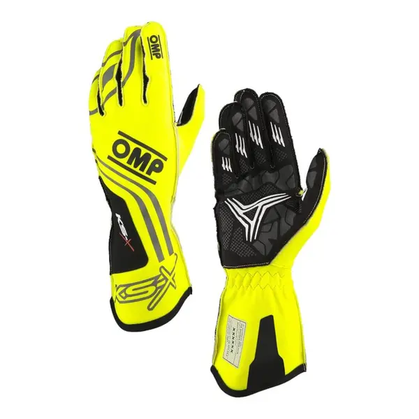 OMP KB0-2751-A01-099-004 Karting Gloves KS-X (for Kids), FIA 8877-2022, Fluo Yellow, Size 4