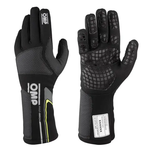 OMP IB0-0758-B01-071-XL Mechanic Gloves Pro Mech Evo, FIA 8856-2018, Black
