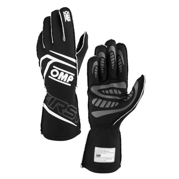 OMP IB0-0776-B01-071-S Racing Gloves First My2025, FIA 8856-2018, Black